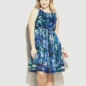 Blue Paint-splatter Dress (NWOT) - Luxe by Carmen Marc Valvo (US 14) ❧